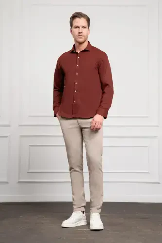 Modazone Мужская Бордовый Тренд Итальянский Воротник Slim Fit Узкий Крой Рубашка - MORVEN (1)
