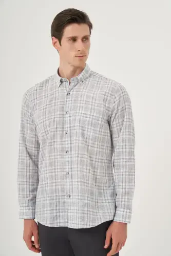 Modazone Мужская Черная Льняная Трендовая Классическая Рубашка с Пуговицами на Воротнике - 2