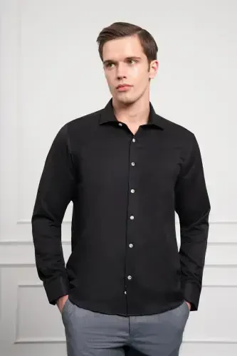 Modazone Мужская Черная Модная Итальянский Воротник Slim Fit Узкий Крой Рубашка 