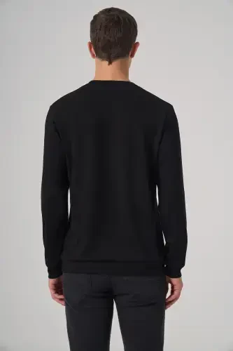 Modazone Мужская Черная Модная Толстовка с Круглым Вырезом и Принтом - 5