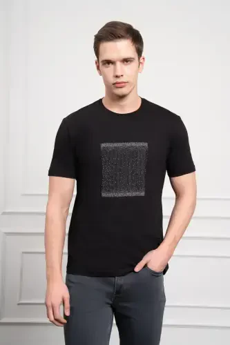 Modazone Мужская Черная Tренд Велосипедная Горловина Динамичная Посадка Хлопковая Футболка - 1