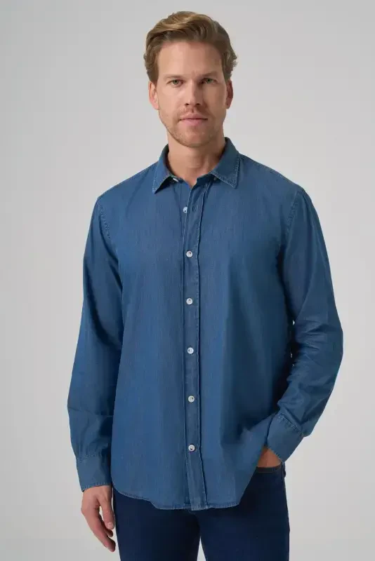 Modazone мужская индиго трендовая динамичная приталенная джинсовая рубашка - MORVEN