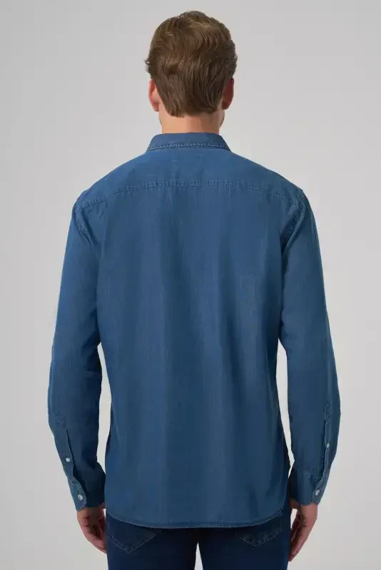Modazone мужская индиго трендовая динамичная приталенная джинсовая рубашка - 5