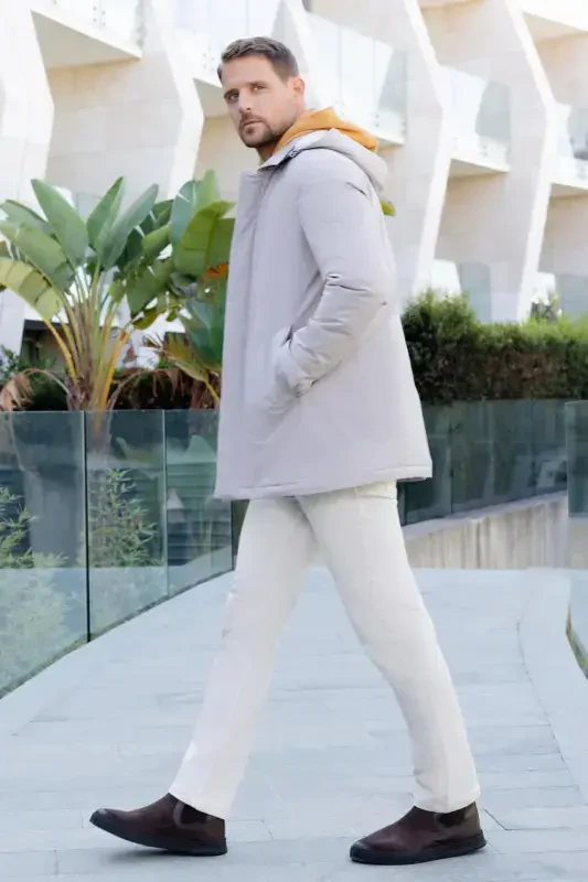 Modazone Мужская Каменная Полиамидная Куртка с Капюшоном на Кнопках - 1