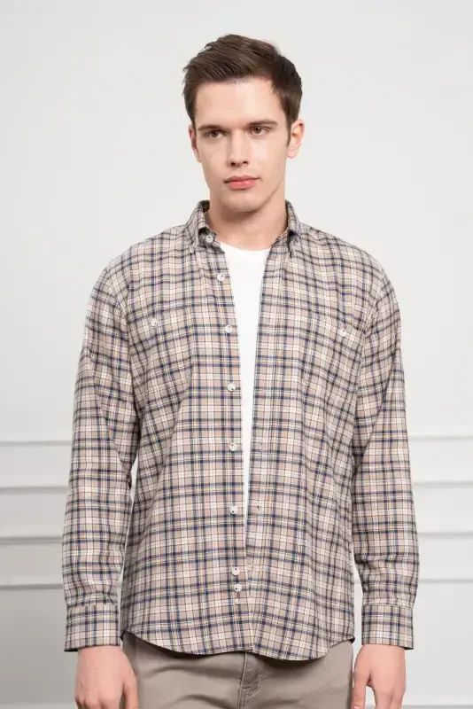 Modazone Мужская Норка Зимняя Рубашка на Пуговицах с Воротником Классического Кроя - 4