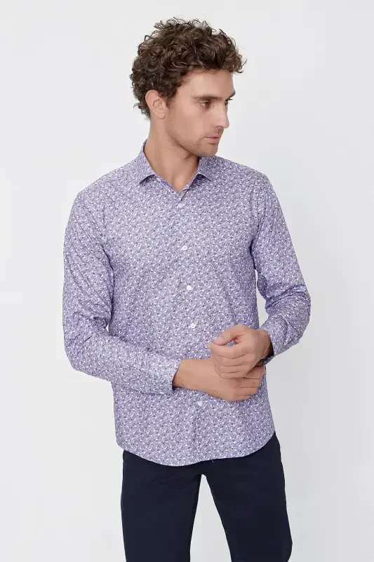 Modazone Мужская розовая хлопковая рубашка с принтом Slim Fit узкого кроя - 3