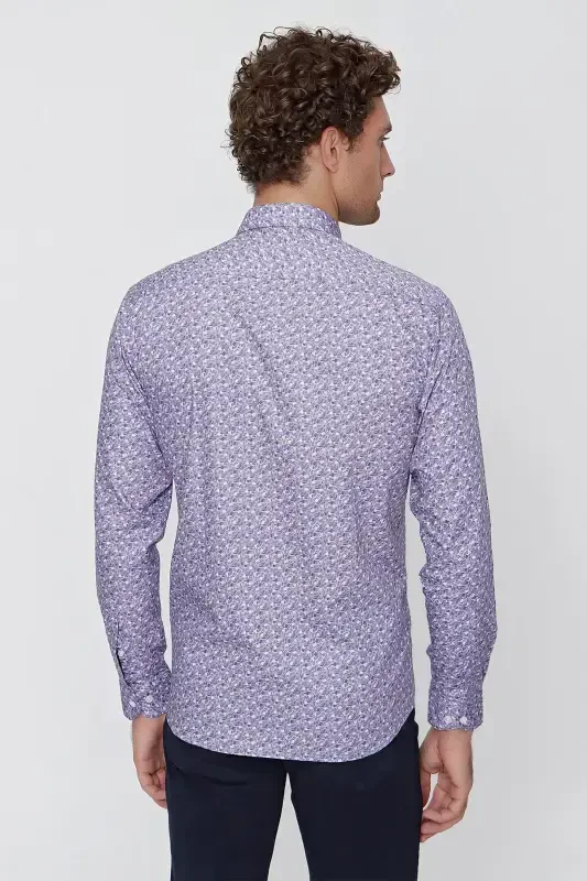 Modazone Мужская розовая хлопковая рубашка с принтом Slim Fit узкого кроя - 6