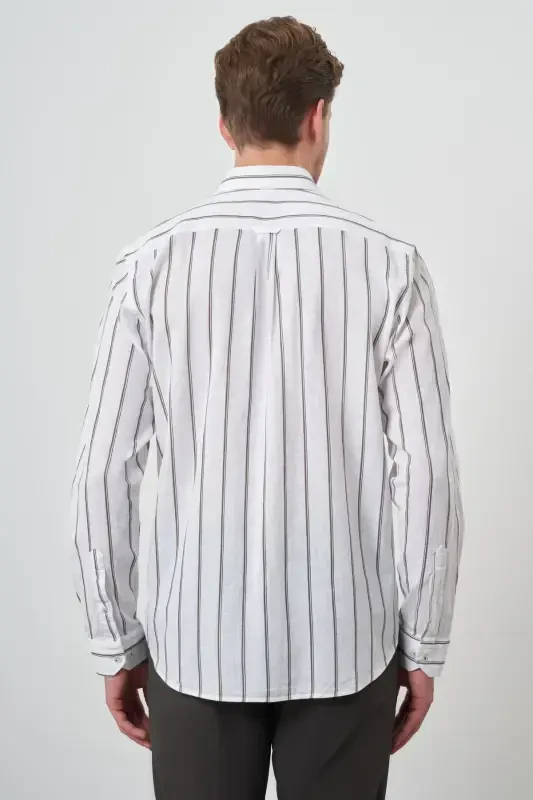 Modazone Мужская рубашка цвета хаки из льна Dynamic Fit с воротником на пуговицах - 5