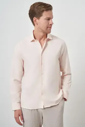 Modazone Мужская рубашка Slim Fit с итальянским воротником цвета морской волны - 3