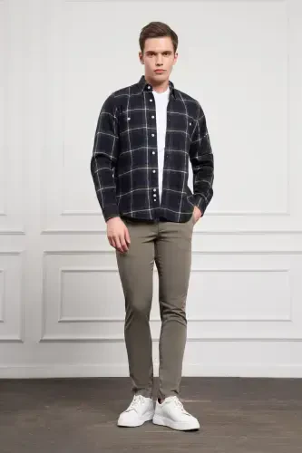 Modazone Мужская рубашка в клетку цвета хаки Regular Fit - MORVEN (1)