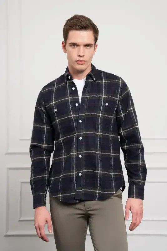 Modazone Мужская рубашка в клетку цвета хаки Regular Fit - 3