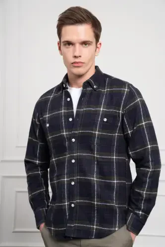 Modazone Мужская рубашка в клетку цвета хаки Regular Fit - 4