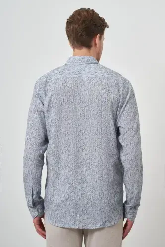 Modazone Мужская Серая Льняная Модная Приталенная Динамичная Рубашка на Пуговицах - 5