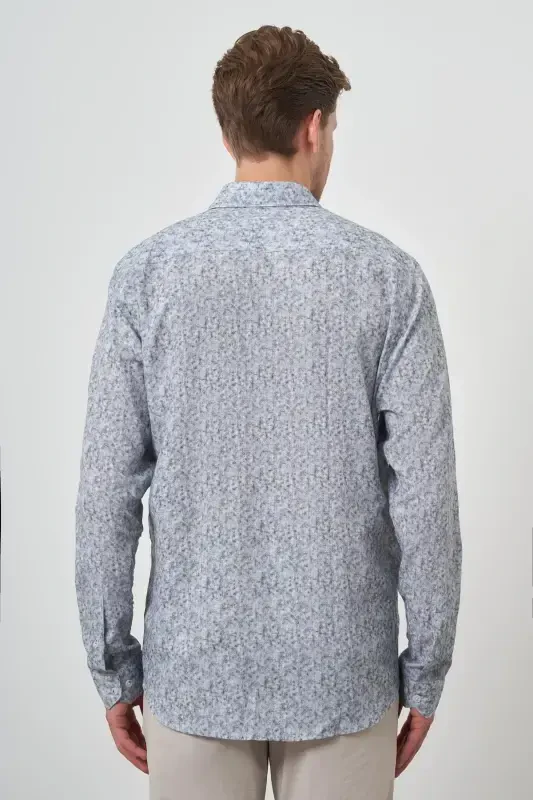 Modazone Мужская Серая Льняная Модная Приталенная Динамичная Рубашка на Пуговицах - 5