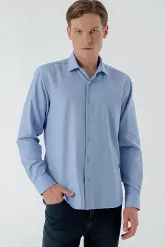 Modazone Мужская Синяя Модная Рубашка Slim Fit с Итальянским Воротником и Принтом - 3