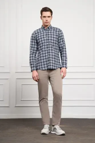 Modazone Мужская Синяя Зимняя Рубашка на Пуговицах с Воротником Regular Fit - MORVEN (1)