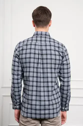 Modazone Мужская Синяя Зимняя Рубашка на Пуговицах с Воротником Regular Fit - 5