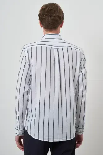 Modazone Мужская темно-синяя льняная рубашка Dynamic Fit с пуговицами на воротнике - 4