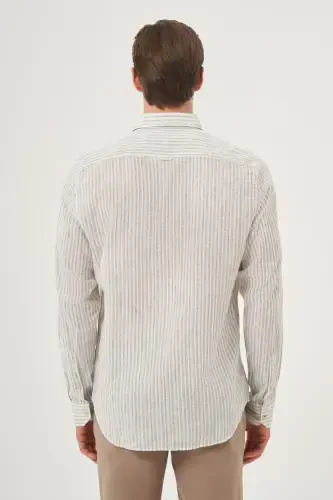 Modazone Мужская зеленая льняная трендовая рубашка Dynamic Fit с британским воротником - 5