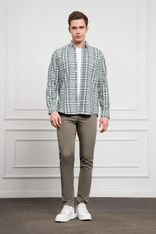 Modazone Мужская зеленая зимняя рубашка на пуговицах с воротником Regular Fit - 2