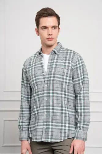 Modazone Мужская зеленая зимняя рубашка на пуговицах с воротником Regular Fit - 3