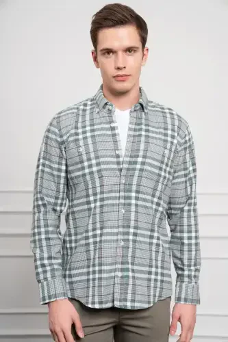 Modazone Мужская зеленая зимняя рубашка на пуговицах с воротником Regular Fit - 4