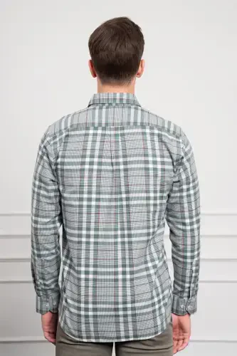 Modazone Мужская зеленая зимняя рубашка на пуговицах с воротником Regular Fit - 5