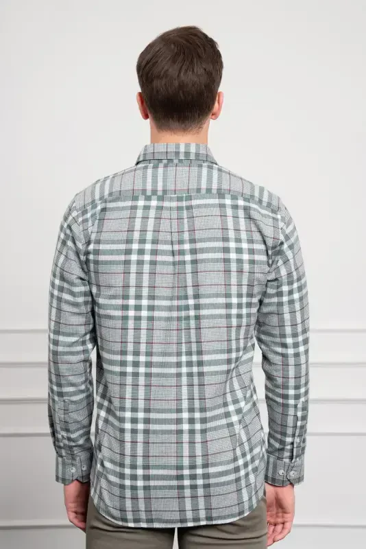 Modazone Мужская зеленая зимняя рубашка на пуговицах с воротником Regular Fit - 5