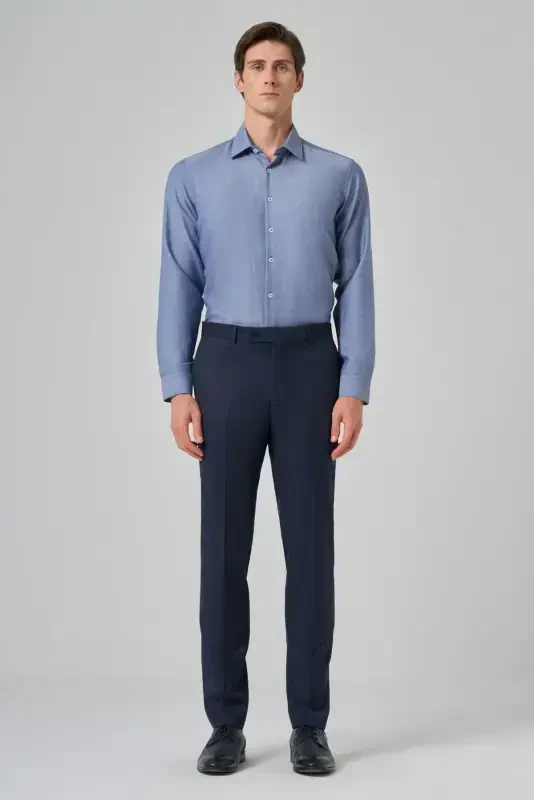 Modazone Мужские ТЕМНО-СИНИЕ Классические Зауженные Брюки Slim Fit - 4