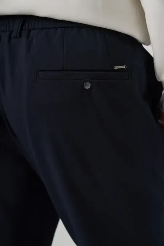Modazone мужские темно-синие поливискозные модные спортивные брюки Slim Fit с кулиской - 4
