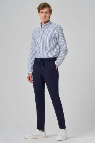 Modazone Мужские темно-синие вязаные модные трикотажные спортивные брюки Slim Fit с шнурком - 3