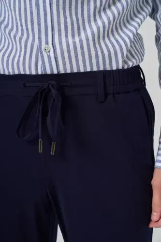 Modazone Мужские темно-синие вязаные модные трикотажные спортивные брюки Slim Fit с шнурком - 4