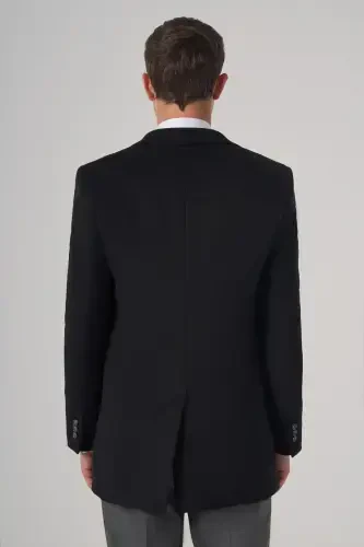 Modazone Мужское Черное Шерстяное Однотонное Прямое Пальто Dynamic Fit с Заостренным Воротником - 5