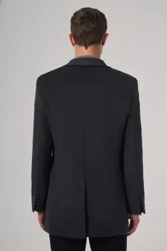 Modazone Мужское Дымчатое Шерстяное Прямое Классическое Приталенное Пальто с Заостренным Воротником - 5