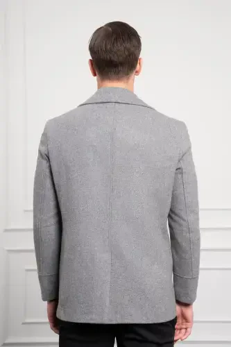 Modazone Мужское Серое Шерстяное Двубортное Dynamic Fit Пальто с Заостренным Воротником - 6