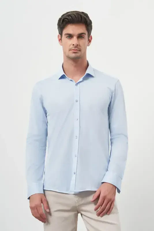 Modazone Erkek A. MAVİ Trend Slim Fit İtalyan Yaka Gömlek - 1