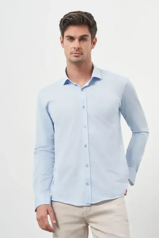 Modazone Erkek A. MAVİ Trend Slim Fit İtalyan Yaka Gömlek - 2