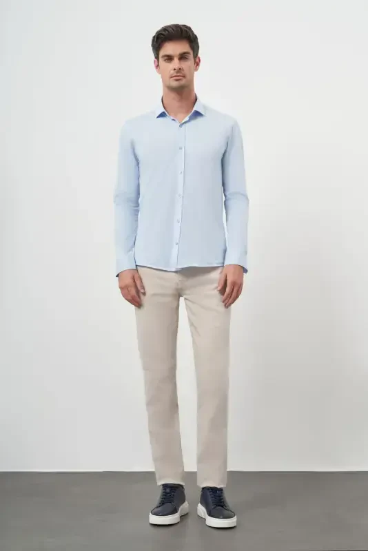 Modazone Erkek A. MAVİ Trend Slim Fit İtalyan Yaka Gömlek - 4