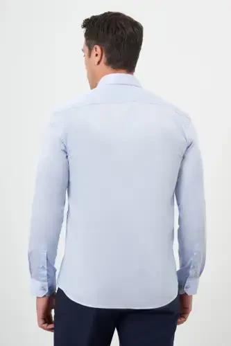 Modazone Мужской A. СИНИЙ Хлопок Однотонный Узкий Воротник Slim Fit Рубашка - 5