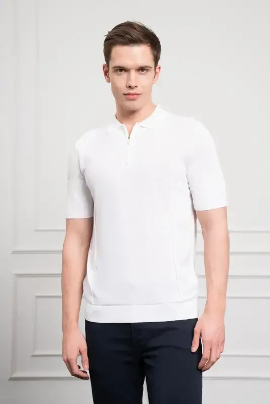 Modazone Мужской Белый Тренд Polo Воротник Динамичный Fit Свободный Крой Футболка - 1