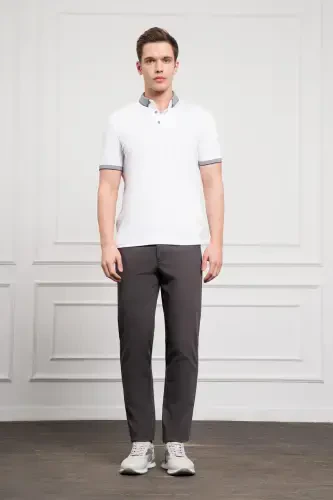 Modazone мужской белый трендовый мерсеризованный однотонный T-shirt Dynamic Fit с застежкой на пуговицах - 2