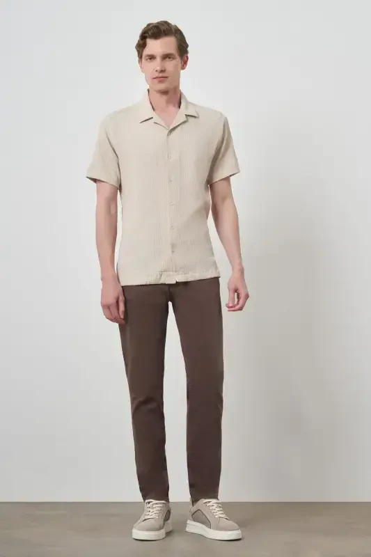 Modazone Мужской Бежевый Апаш Воротник Короткий Рукав Рубашка - 2