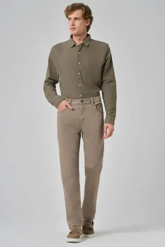 Modazone мужской бежевый деним 5 карман Dynamic Fit джинсовые брюки - 2