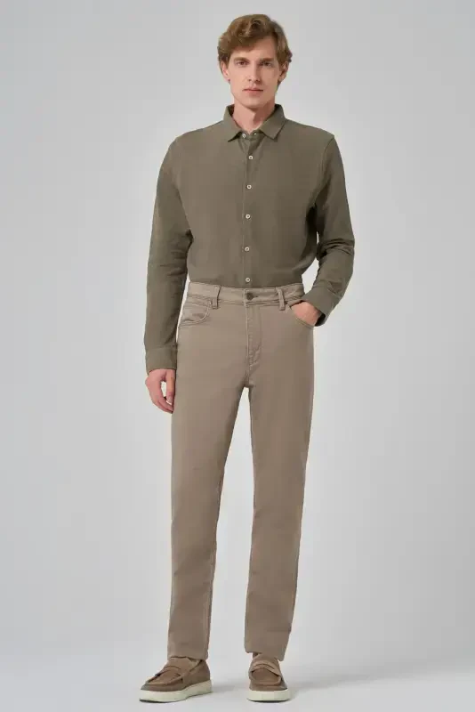 Modazone мужской бежевый деним 5 карман Dynamic Fit джинсовые брюки - 3