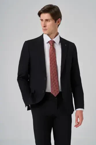 Modazone Мужской Черный Поливискон Basic Slim Fit Заостренный Воротник Костюм - 3