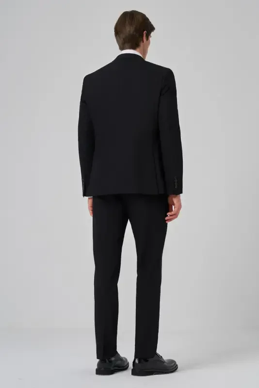 Modazone Мужской Черный Поливискон Basic Slim Fit Заостренный Воротник Костюм - 5