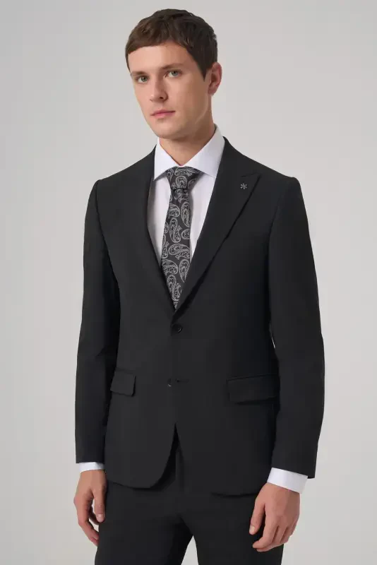 Modazone Мужской Черный Поливискон Basic Slim Fit Заостренный Воротник Костюм - 1