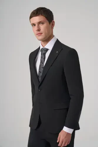 Modazone Мужской Черный Поливискон Basic Slim Fit Заостренный Воротник Костюм - MORVEN (1)