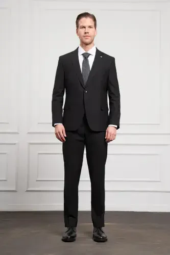Modazone Мужской Черный Шерстяной Платиновый 4-Drop Dynamic Fit Mono Воротник Костюм - MORVEN (1)