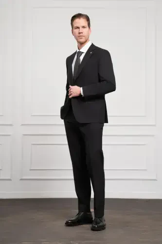 Modazone Мужской Черный Шерстяной Платиновый 4-Drop Dynamic Fit Mono Воротник Костюм - 4